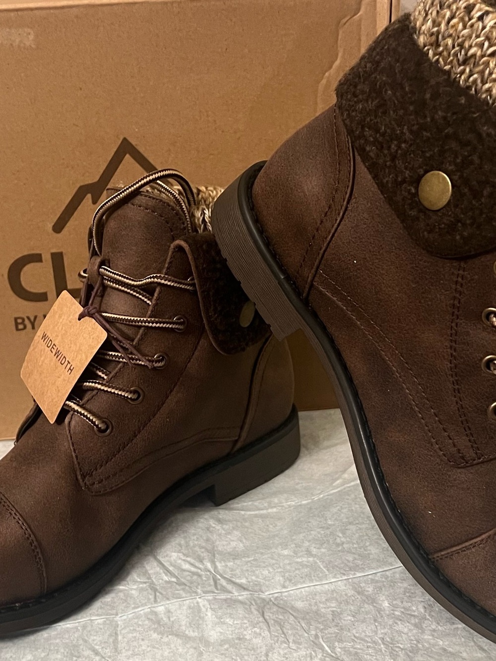Cliffs by WHITE MOUNTAIN Brown Lace-Up Ankle Booties with Knit Cuff